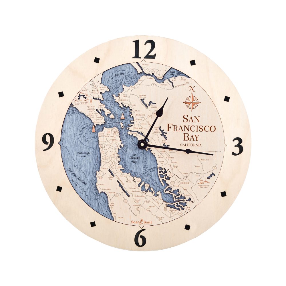 San Francisco Nautical Clock Birch Accent with Deep Blue Water