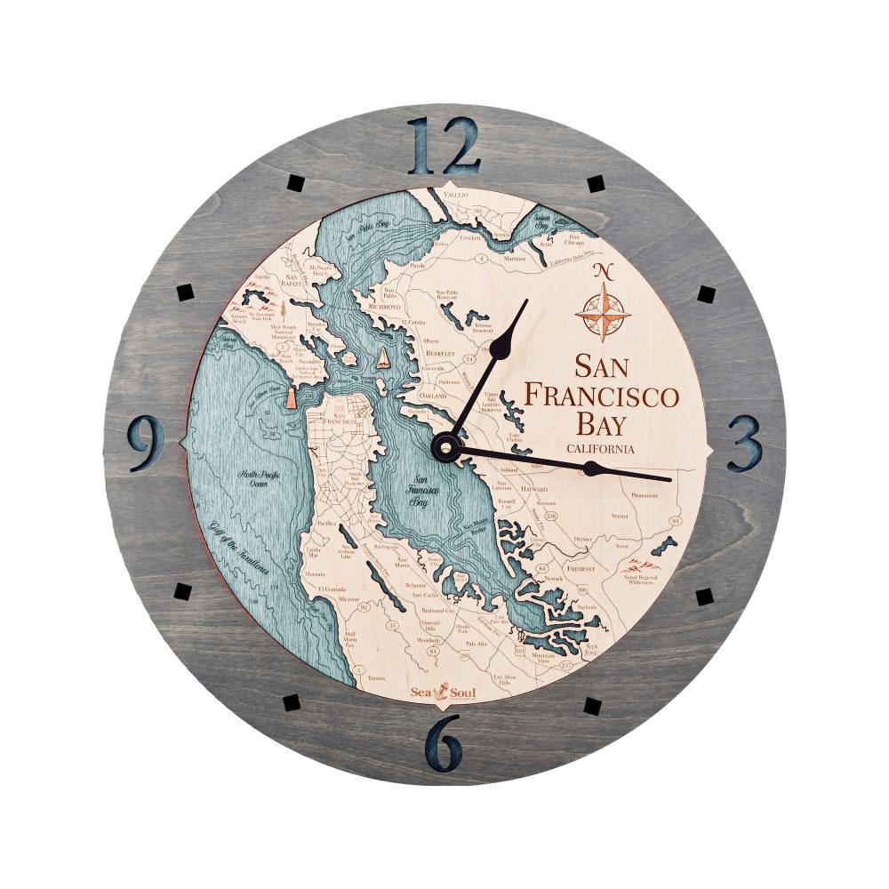 San Francisco Nautical Clock Driftwood Accent with Blue Green Water