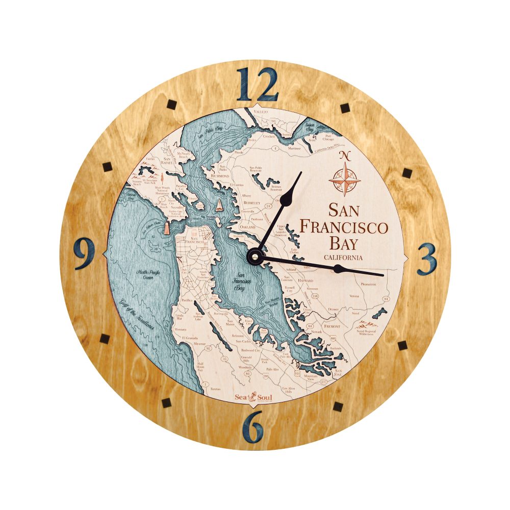 San Francisco Bay Nautical Clock Honey Accent with Blue Green Water