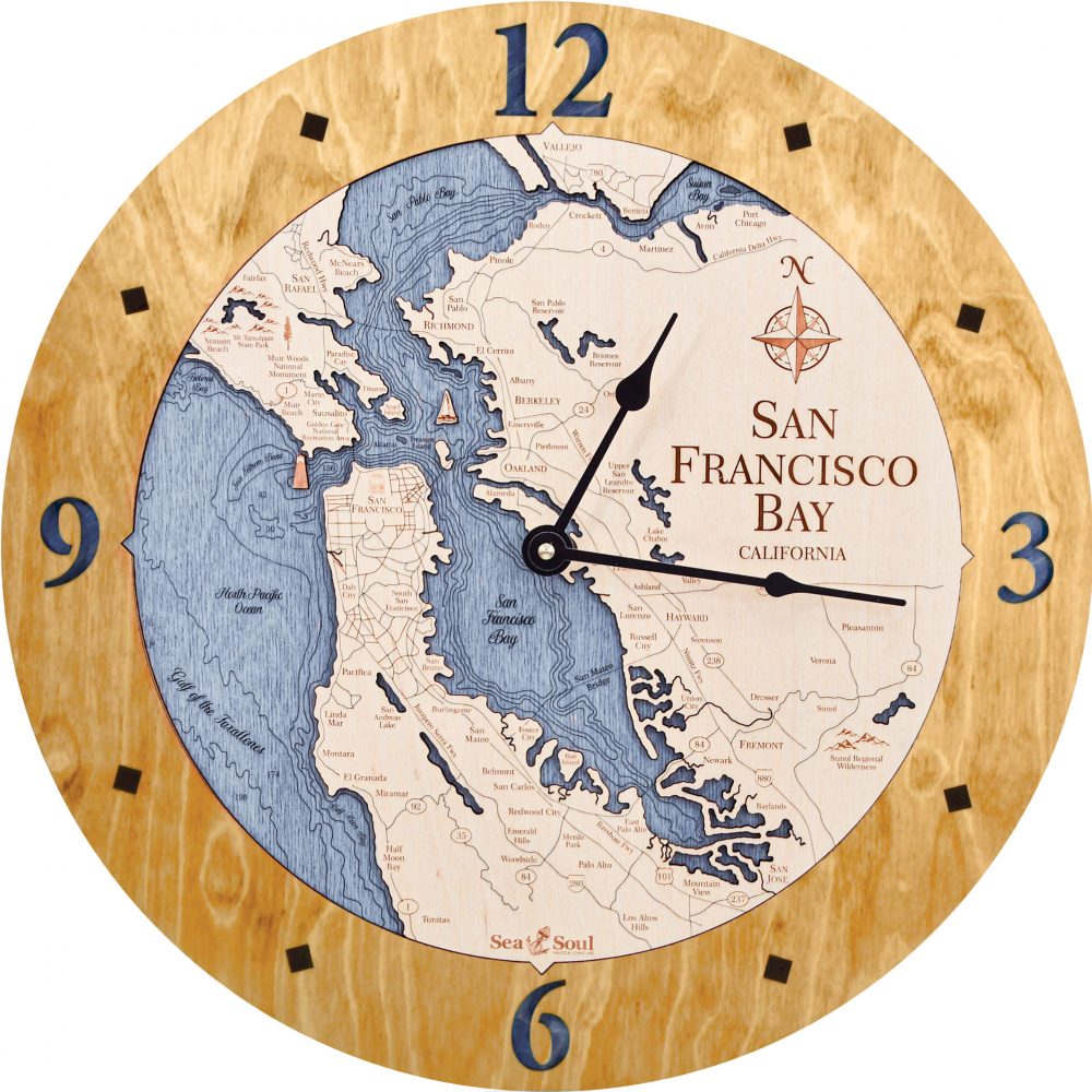 San Francisco Bay Nautical Clock Honey Accent with Deep Blue Water Product Shot