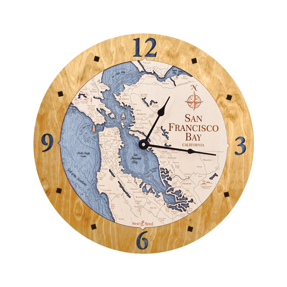 San Francisco Bay Nautical Clock Honey Accent with Deep Blue Water