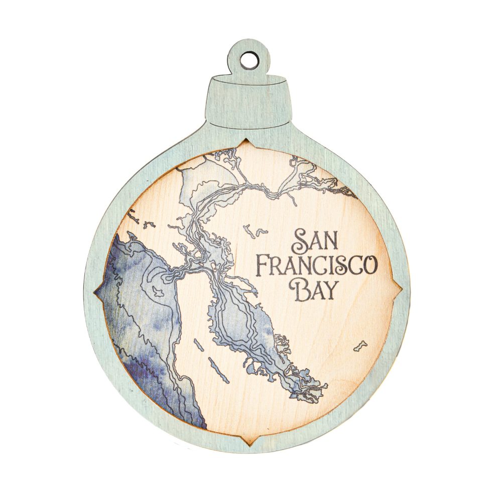 San Francisco Bay Christmas Ornament Bleach Blue Accent with Deep Blue Water