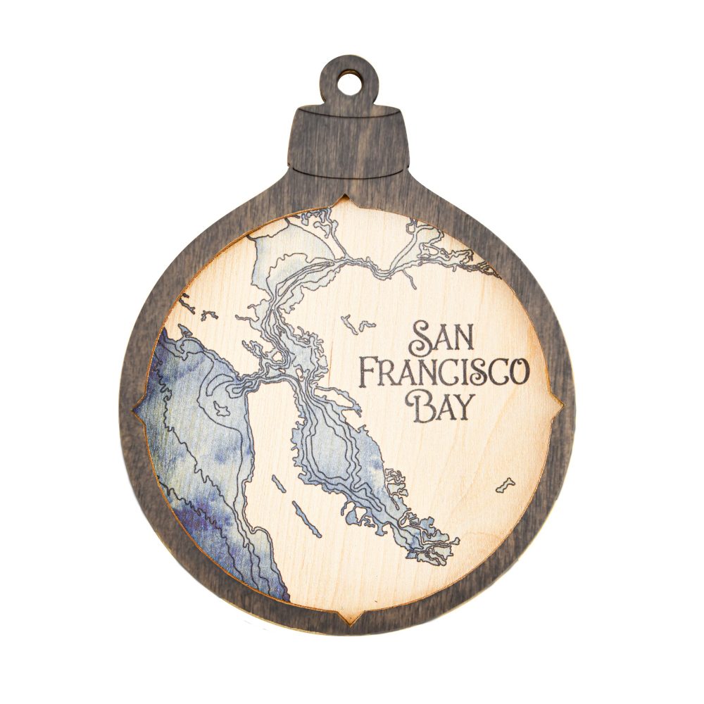 San Francisco Bay Christmas Ornament Driftwood Accent with Deep Blue Water