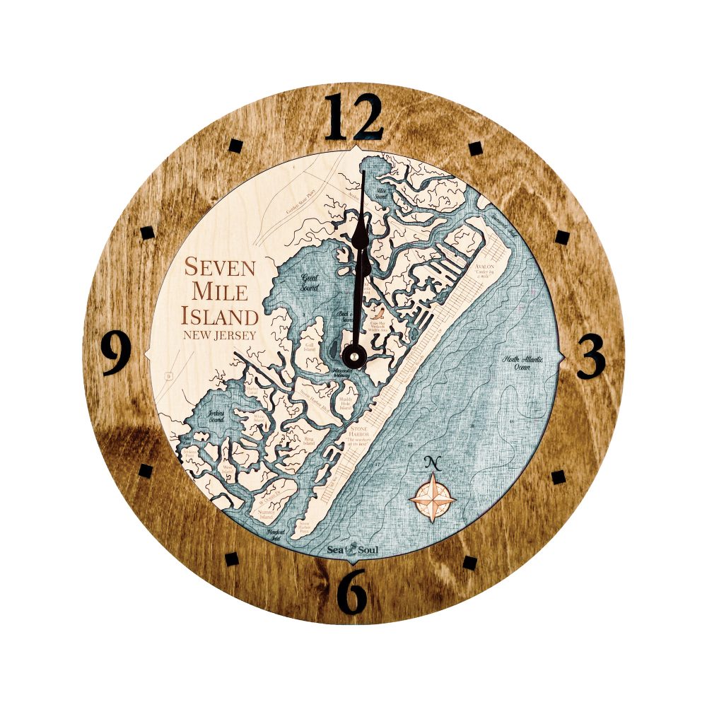 Seven Mile Island Nautical Clock Americana Accent with Blue Green Water