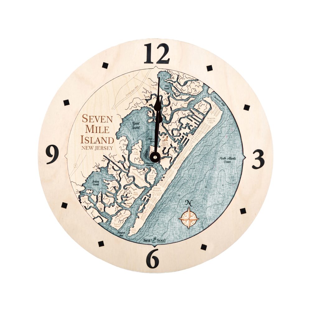Seven Mile Island Nautical Clock Birch Accent with Blue Green Water