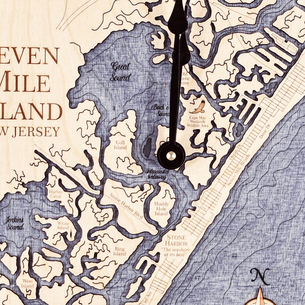 Seven Mile Island Nautical Clock Birch Accent with Deep Blue Water Detail Shot 1