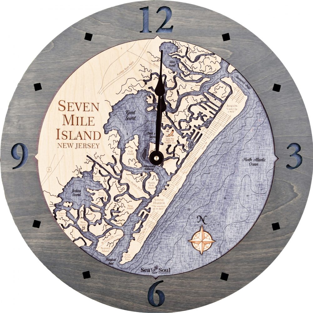 Seven Mile Island Nautical Clock Driftwood Accent with Deep Blue Water Product Shot