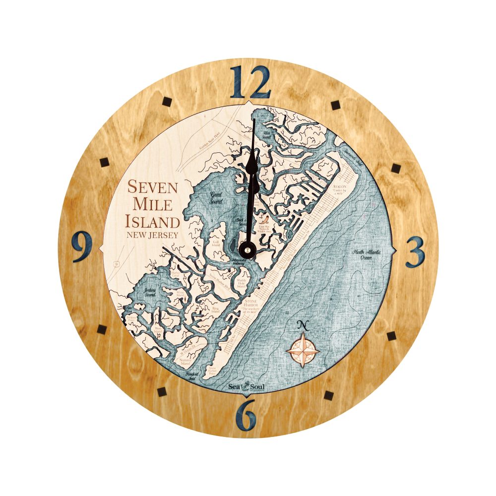 Seven Mile Island Nautical Clock Honey Accent with Blue Green Water