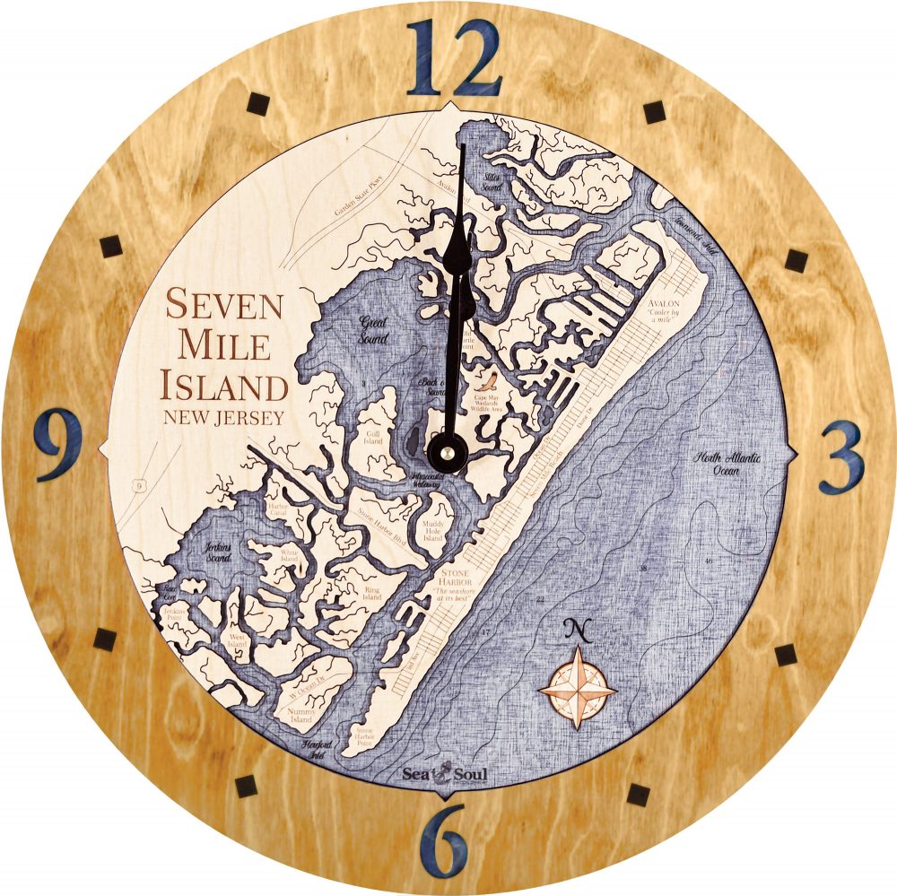 Seven Mile Island Nautical Clock Honey Accent with Deep Blue Water Product Shot