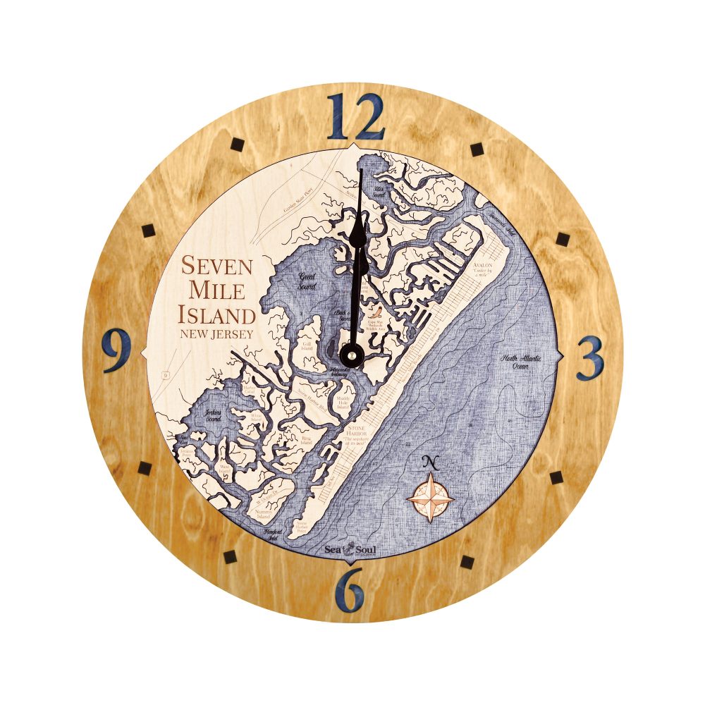 Seven Mile Island Nautical Clock Honey Accent with Deep Blue Water