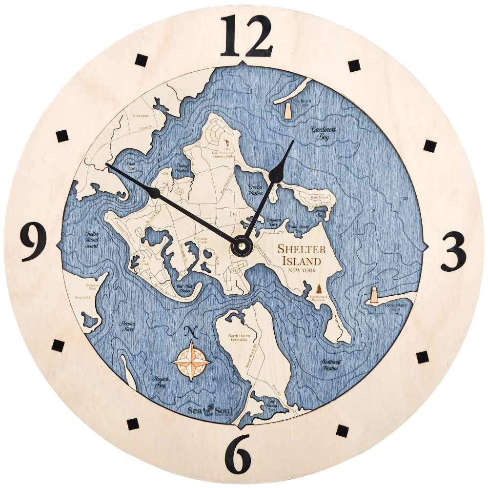 Shelter Island Nautical Clock Birch Accent with Deep Blue Water Product Shot