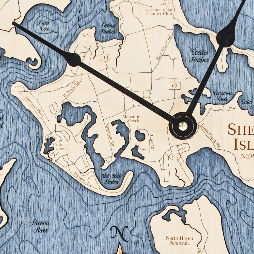Shelter Island Nautical Clock Birch Accent with Deep Blue Water Detail Shot 1