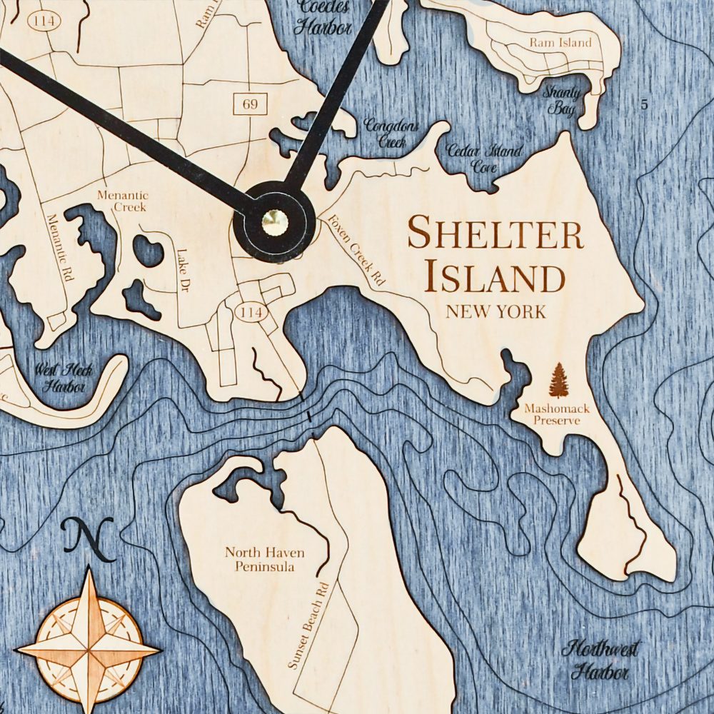 Shelter Island Nautical Clock Birch Accent with Deep Blue Water Detail Shot 2
