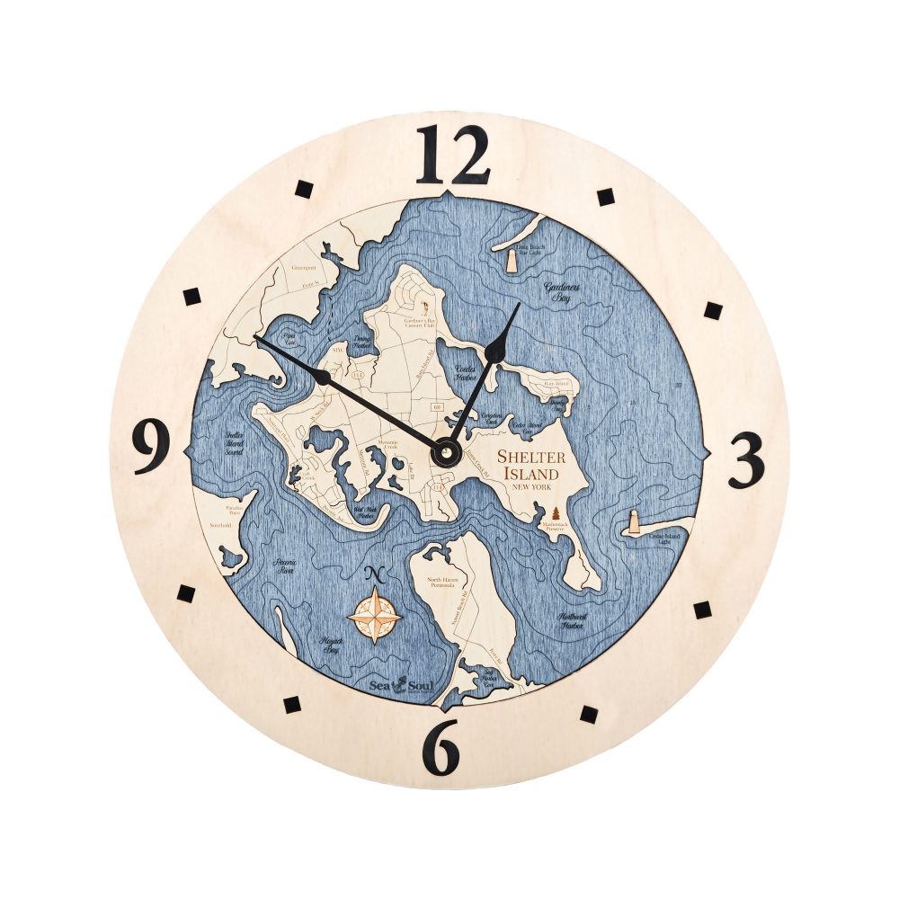 Shelter Island Nautical Clock Birch Accent with Deep Blue Water