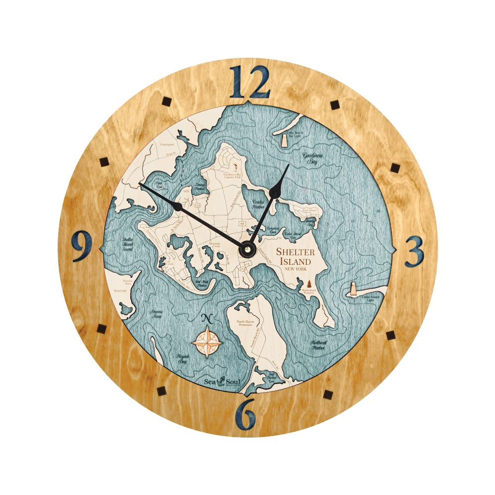 Shelter Island Nautical Clock Honey Accent with Blue Green Water
