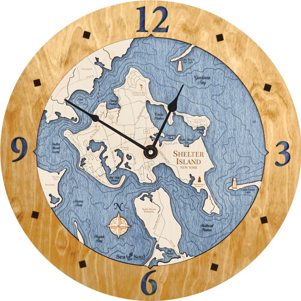 Shelter Island Nautical Clock Honey Accent with Deep Blue Water Product Shot
