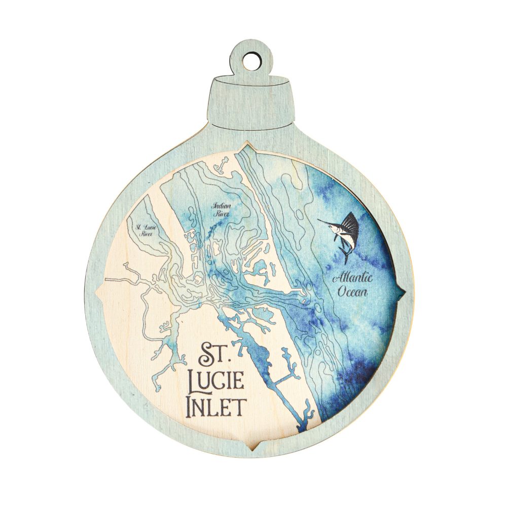 St Lucie Inlet Christmas Ornament Bleach Blue Accent with Deep Blue Water