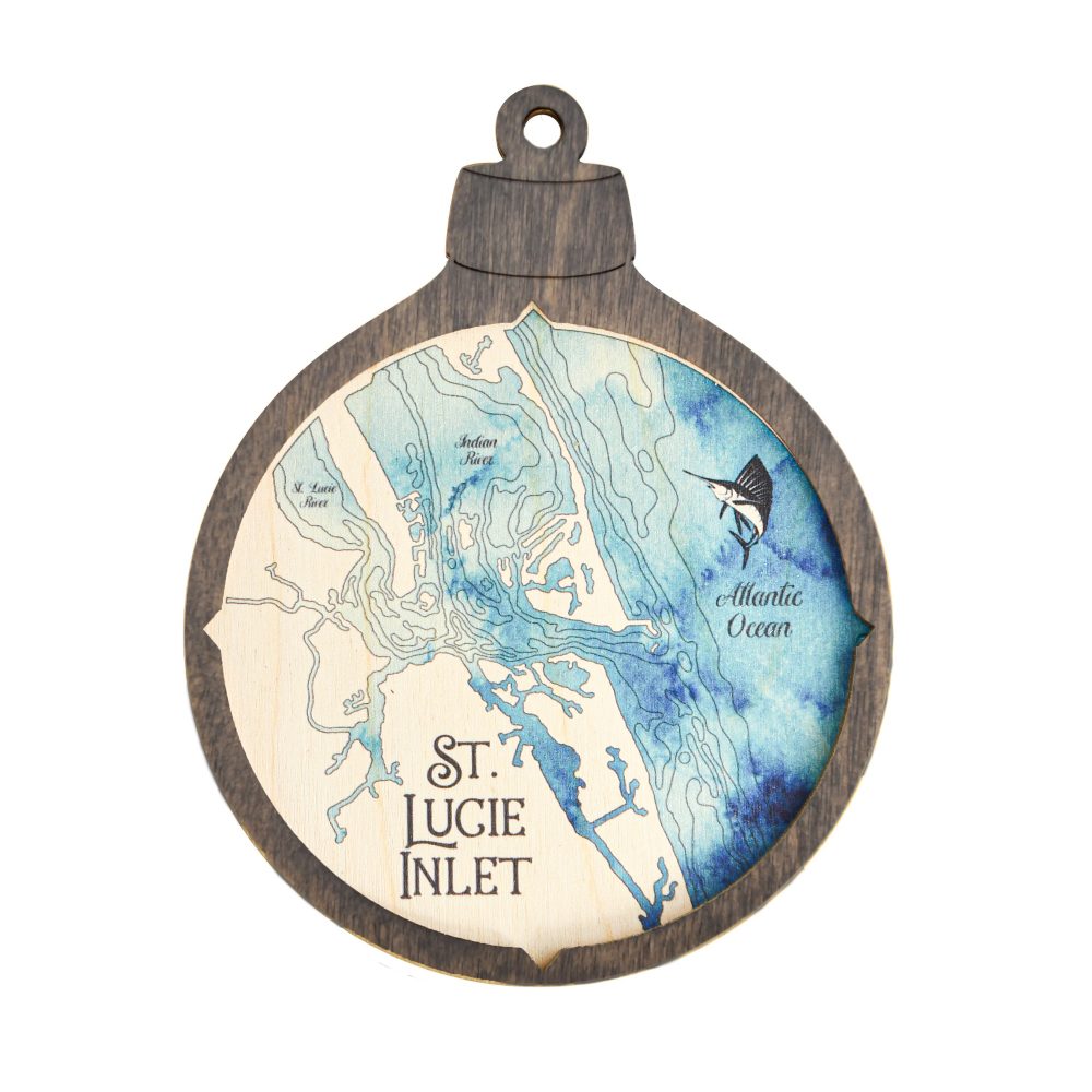 St Lucie Inlet Christmas Ornament Driftwood Accent with Deep Blue Water