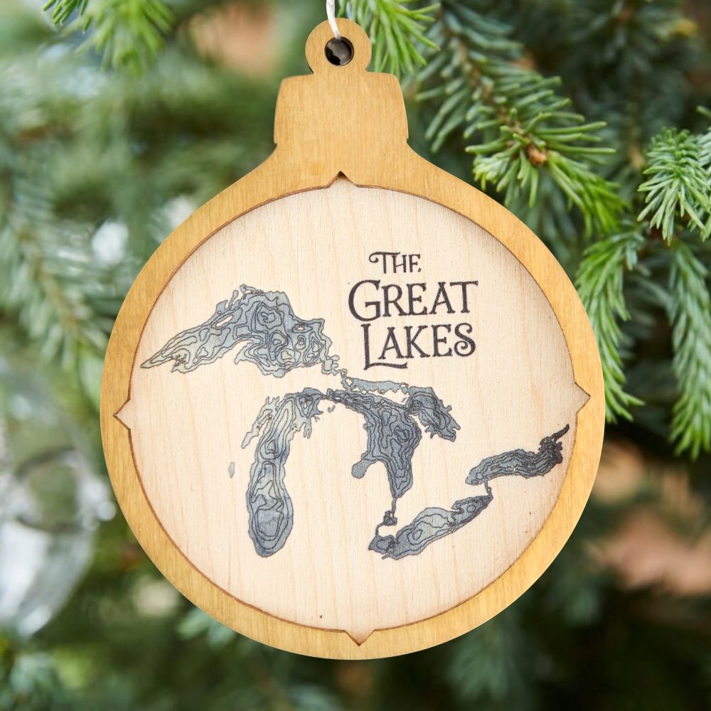 Great Lakes Christmas Ornament Honey Accent with Deep Blue Water Hanging on Christmas Tree