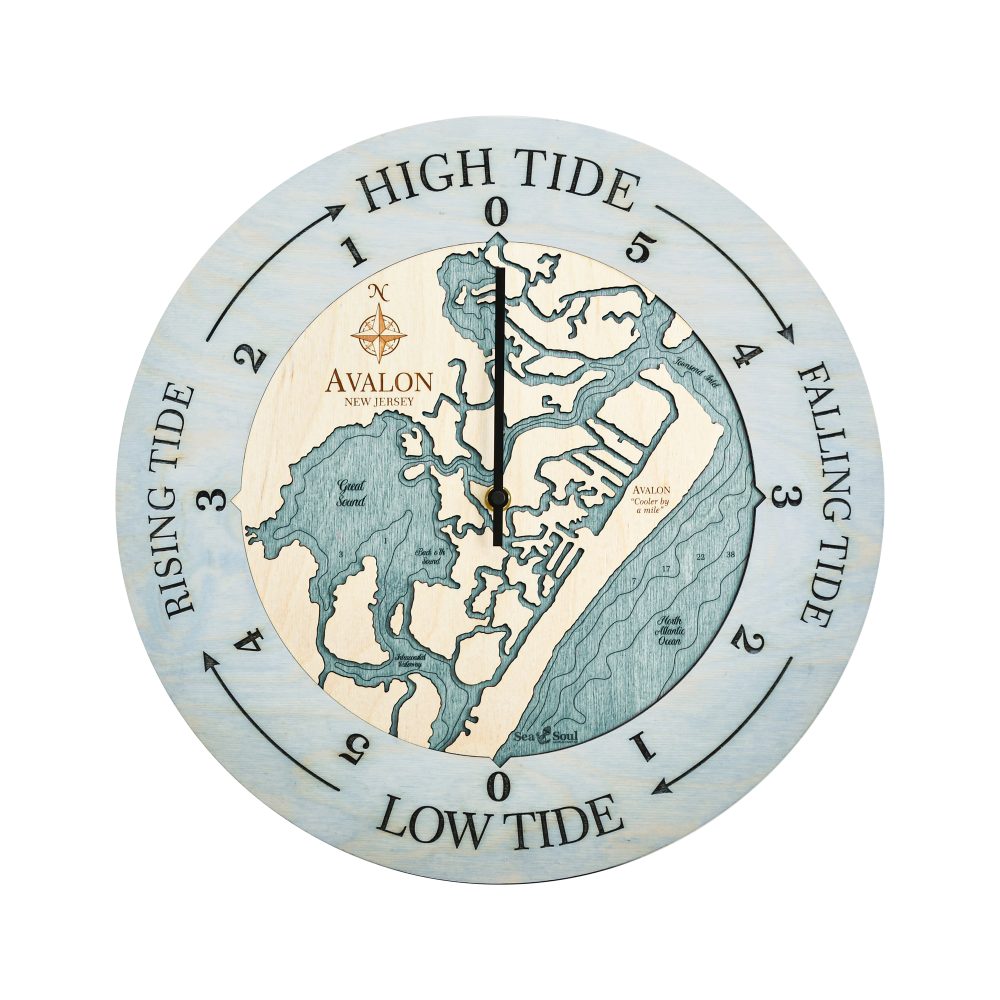Avalon New Jersey Tide Clock Bleach Blue Accent with Blue Green Water
