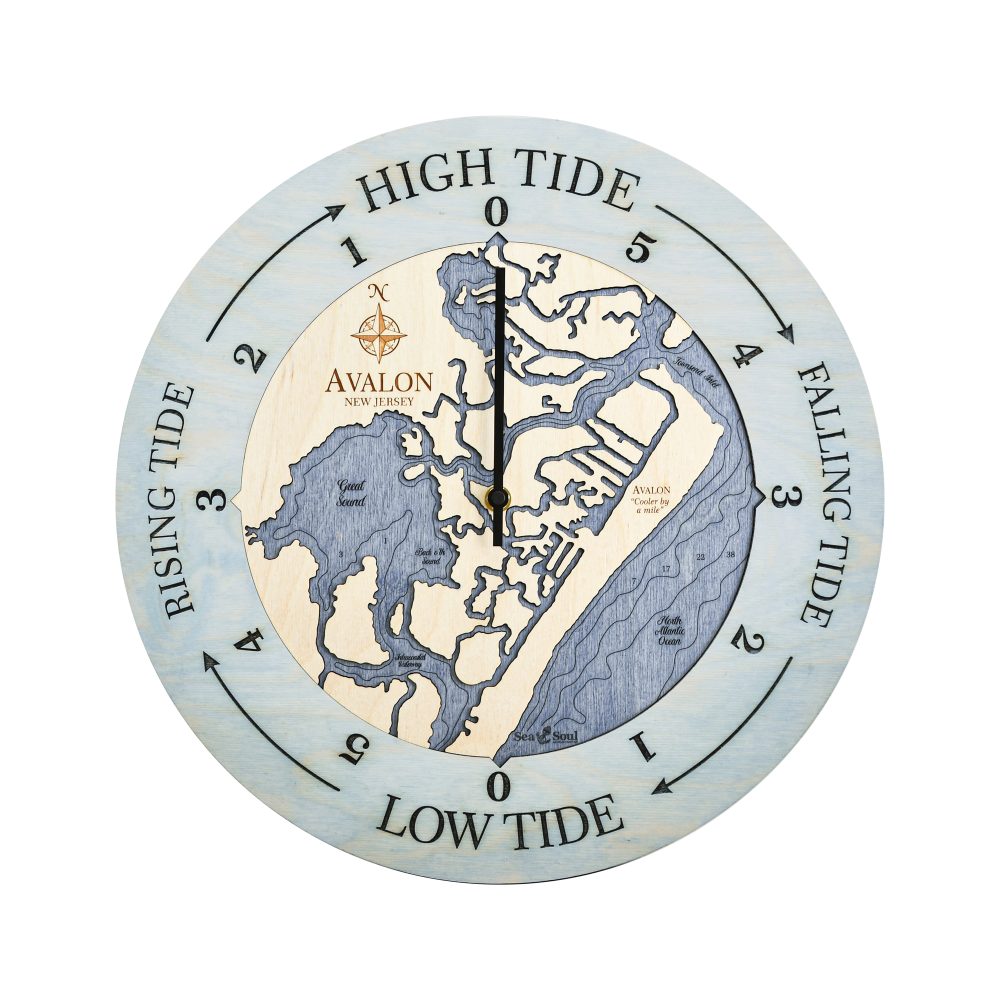 Avalon New Jersey Tide Clock Bleach Blue Accent with Deep Blue Water