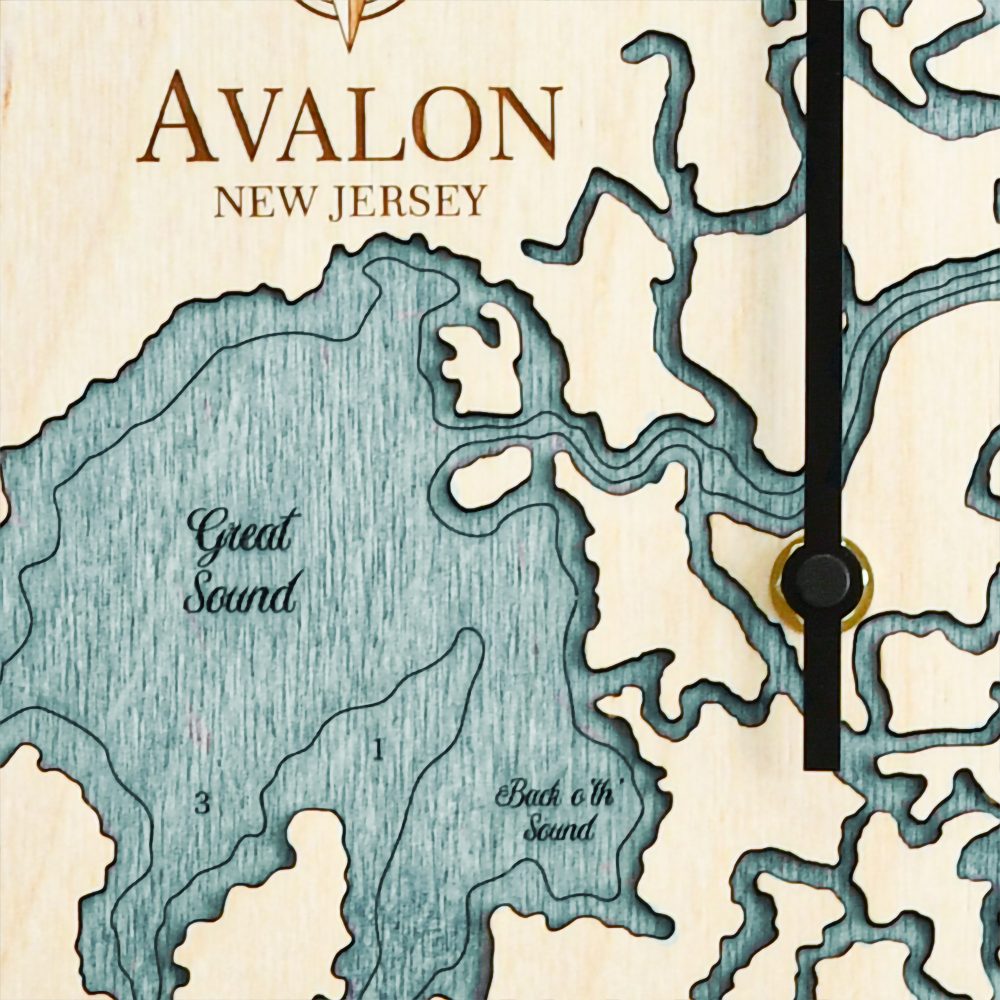 Avalon New Jersey Tide Clock Birch Accent with Blue Green Water Detail Shot 1