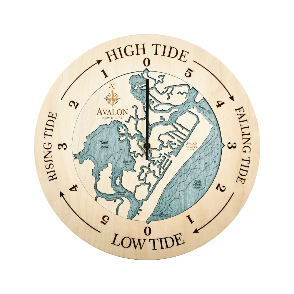 Avalon New Jersey Tide Clock Birch Accent with Blue Green Water
