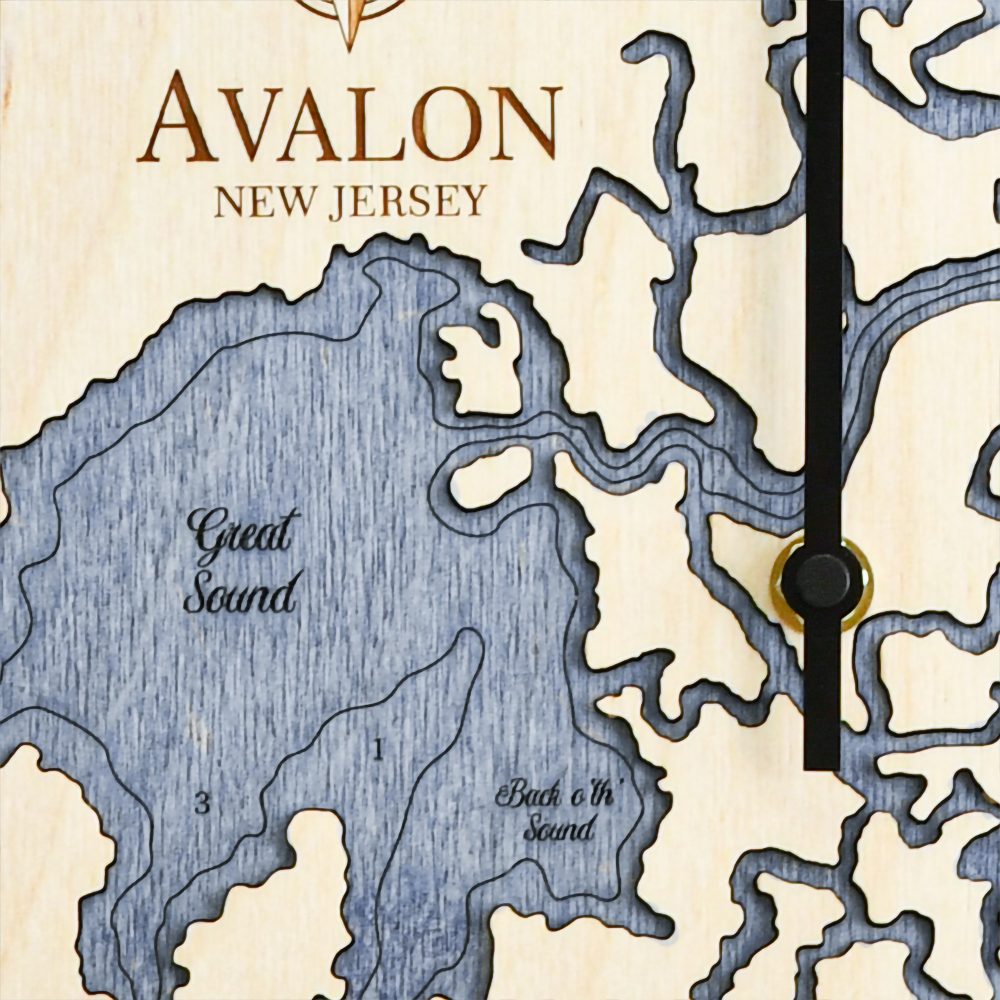 Avalon New Jersey Tide Clock Birch Accent with Deep Blue Water Detail Shot 1