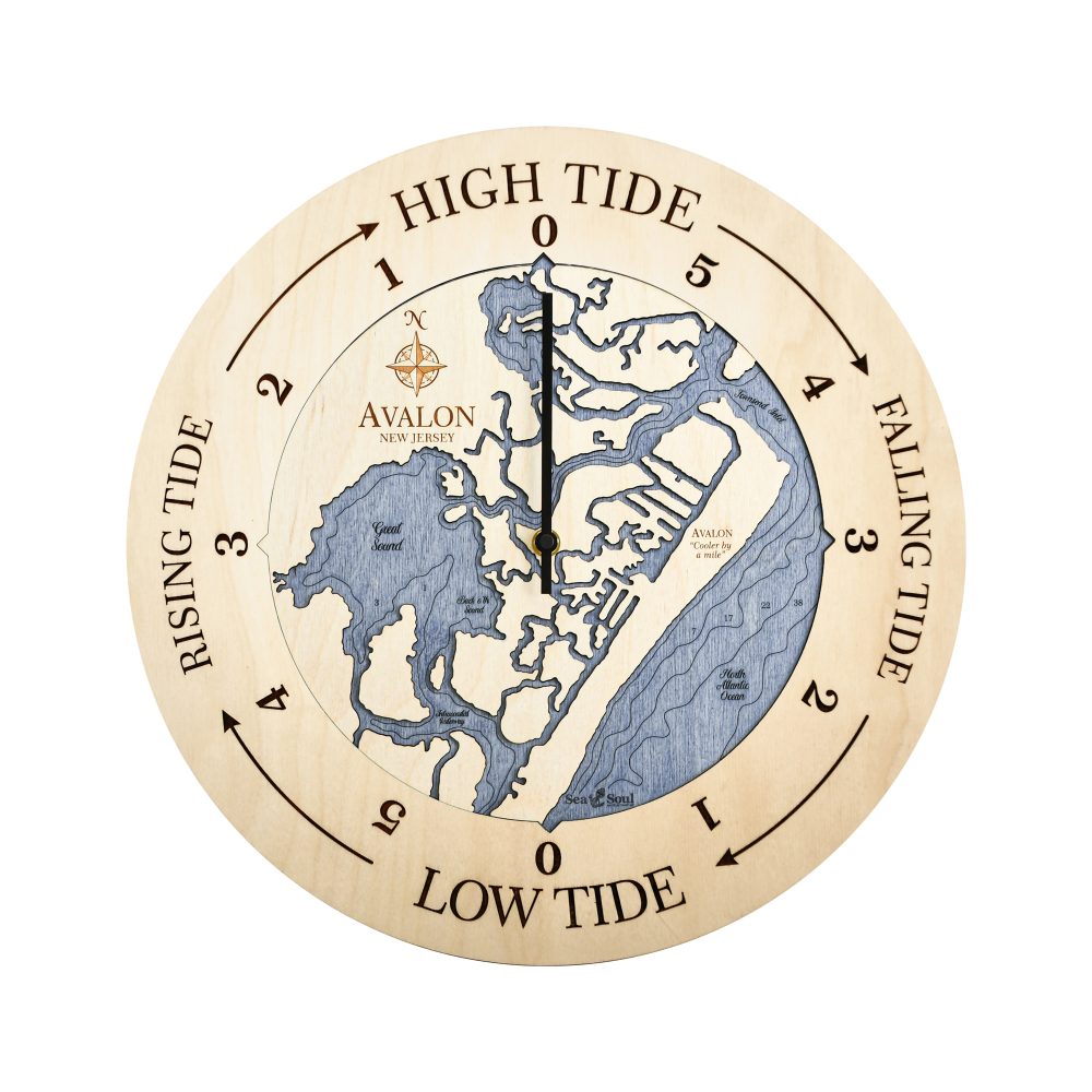 Avalon New Jersey Tide Clock Birch Accent with Deep Blue Water