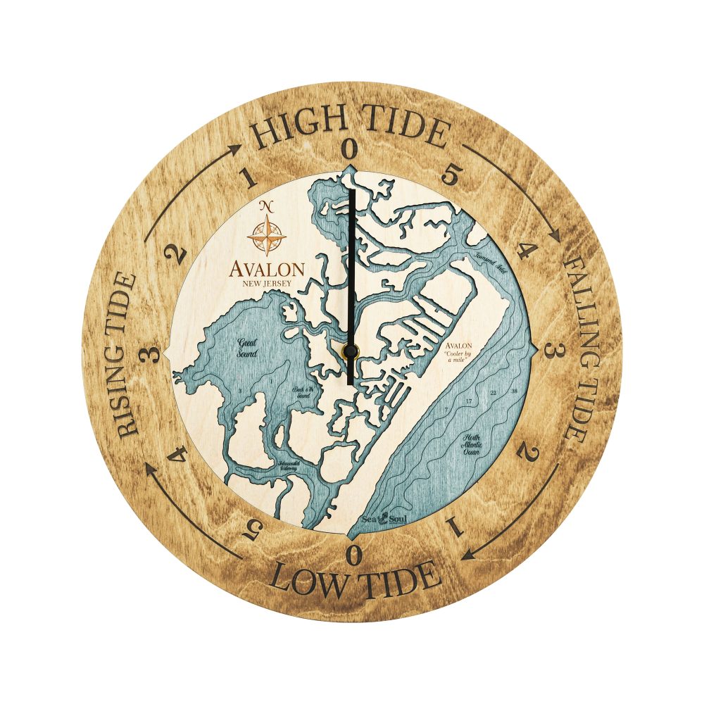 Avalon New Jersey Tide Clock Honey Accent with Blue Green Water