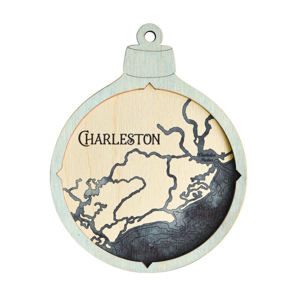 Charleston Christmas Ornament Bleach Blue Accent with Deep Blue Water