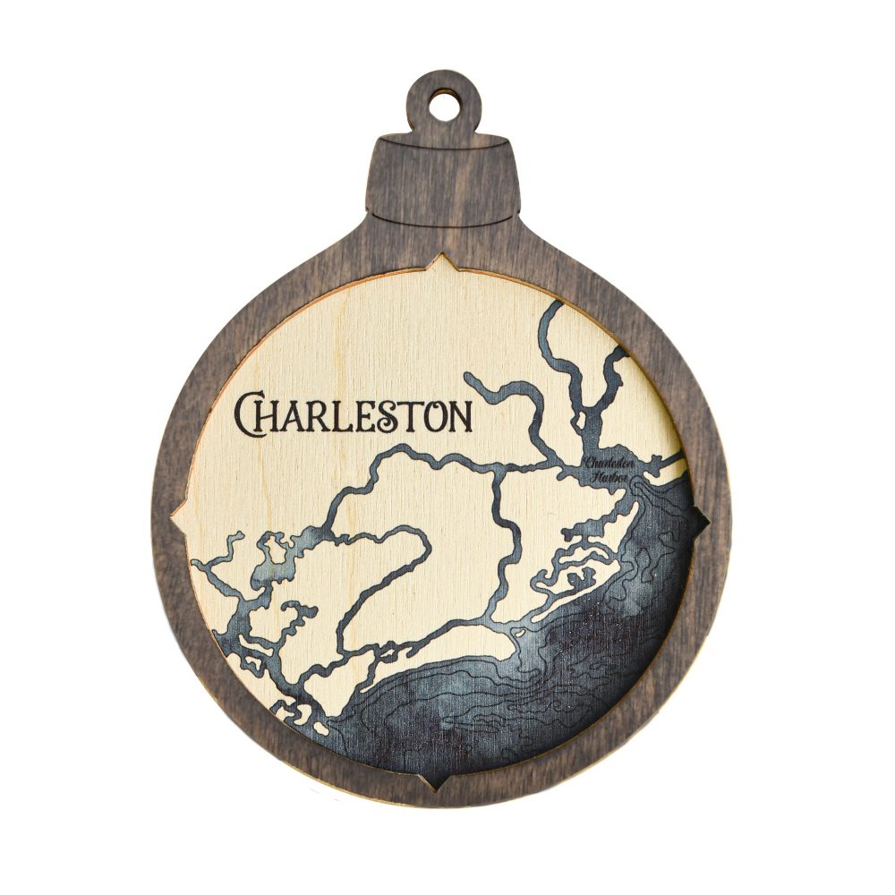 Charleston Christmas Ornament Driftwood Accent with Deep Blue Water Hanging on Outdoor