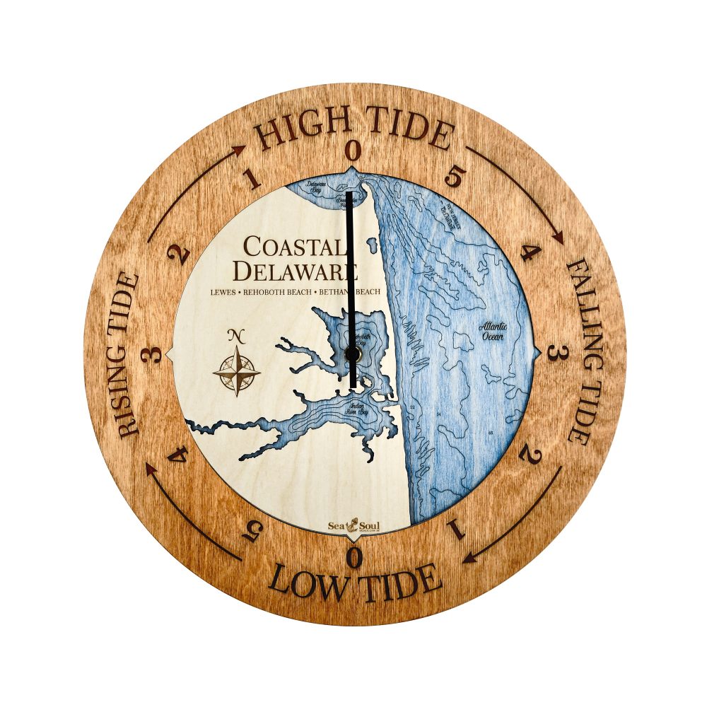 Coastal Delaware Tide Clock Americana Accent with Deep Blue Water