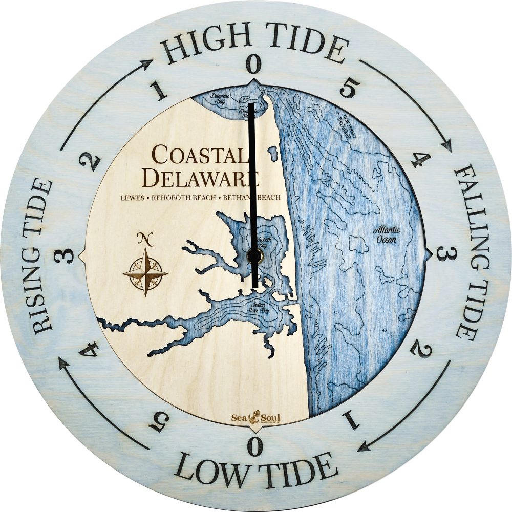 Coastal Delaware Tide Clock Bleach Blued Accent with Deep Blue Water Product Shot