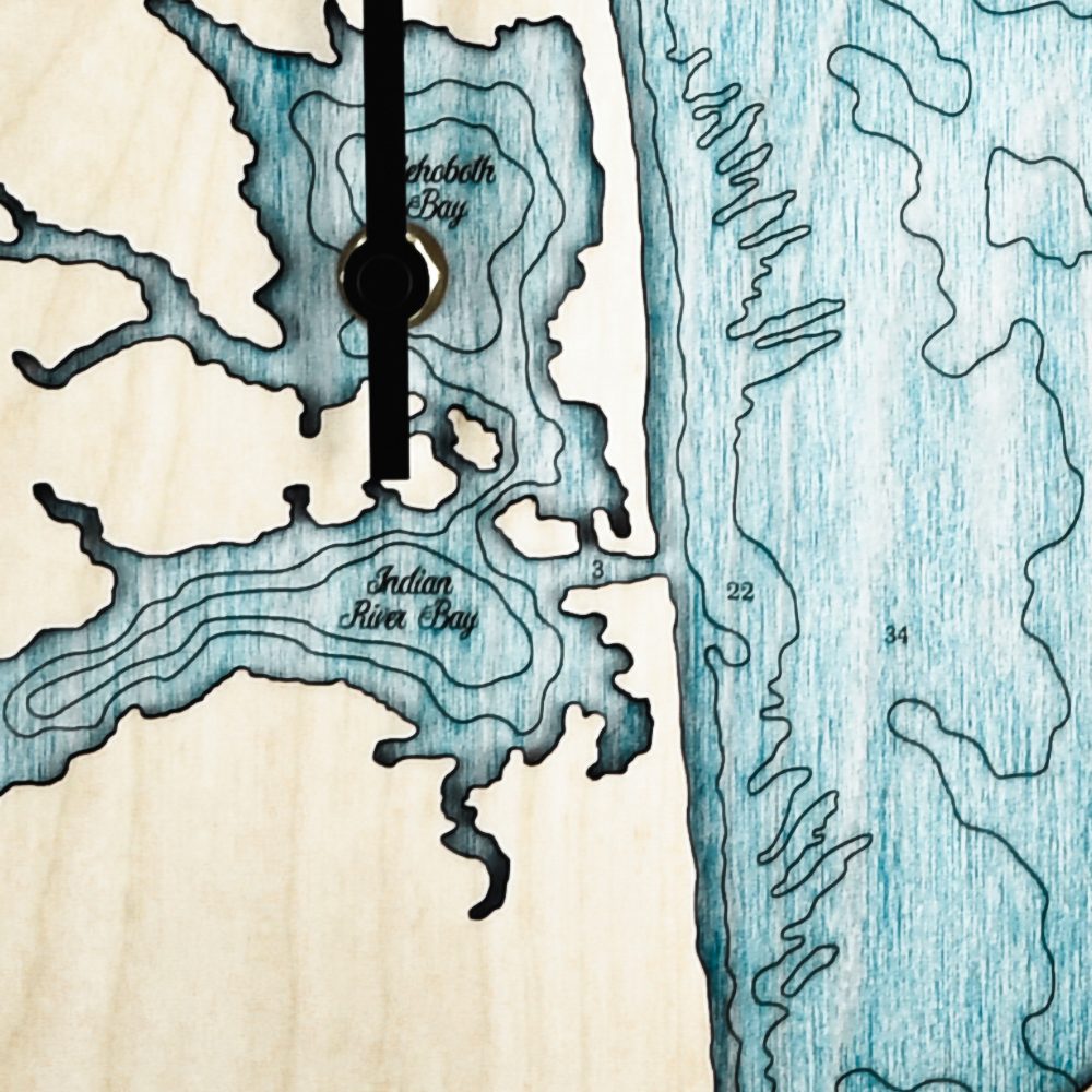 Coastal Delaware Tide Clock Birch Accent with Blue Green Water Detail Shot 3