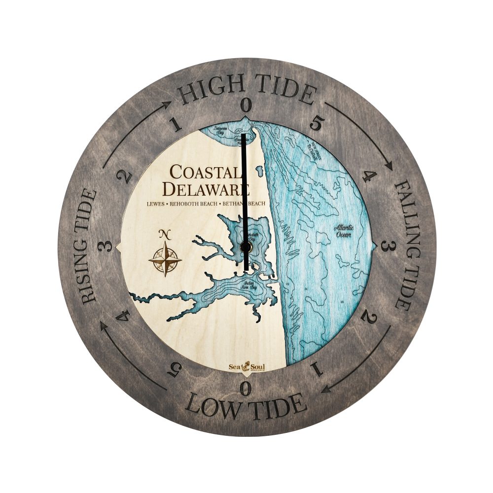 Coastal Delaware Tide Clock Driftwood Accent with Blue Green Water