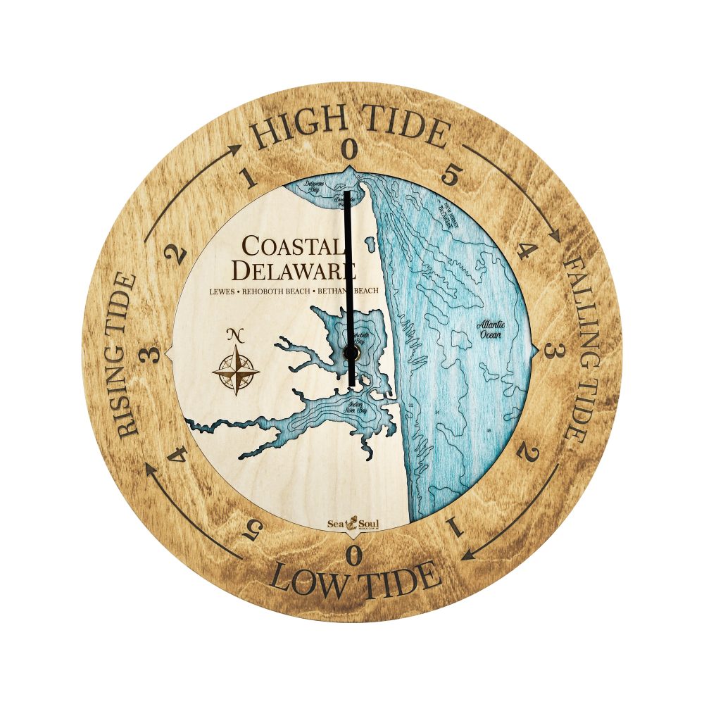 Coastal Delaware Tide Clock Honey Accent with Blue Green Water