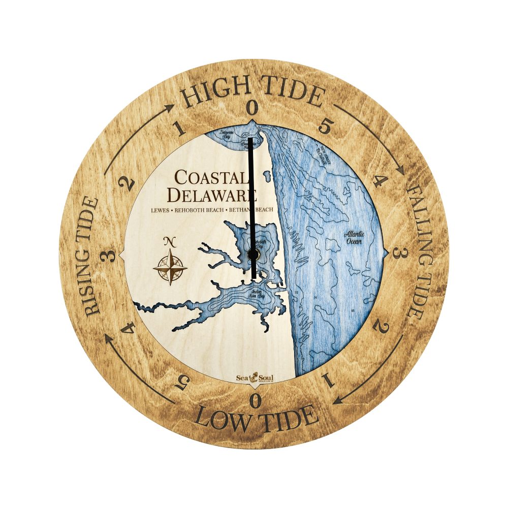 Coastal Delaware Tide Clock Honey Accent with Deep Blue Water