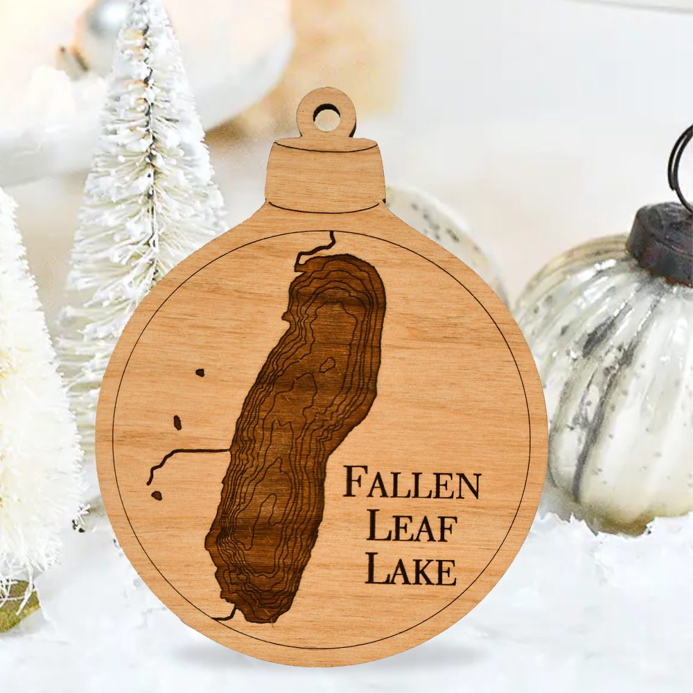 Fallen Leaf Lake Engraved Ornament Sitting on Table by Silver Ornaments