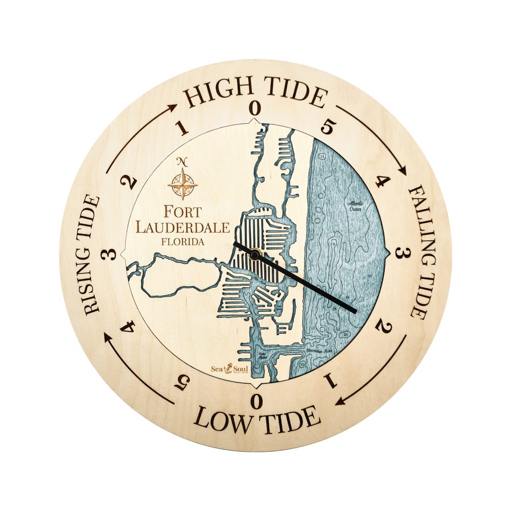 Fort Lauderdale Tide Clock Birch Accent with Blue Green Water
