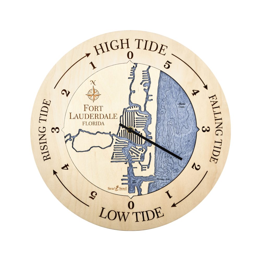 Fort Lauderdale Tide Clock Birch Accent with Deep Blue Water
