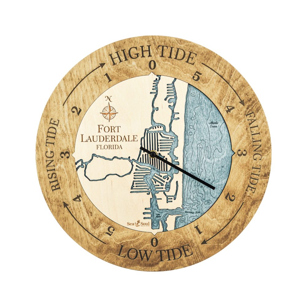Fort Lauderdale Tide Clock Honey Accent with Blue Green Water