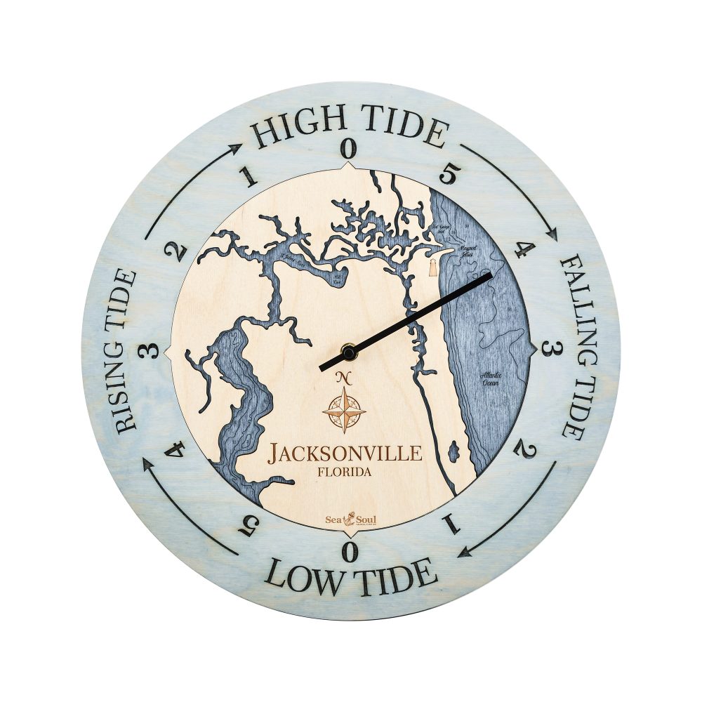 Jacksonville Florida Tide Clock Bleach Blue Accent with Deep Blue Water