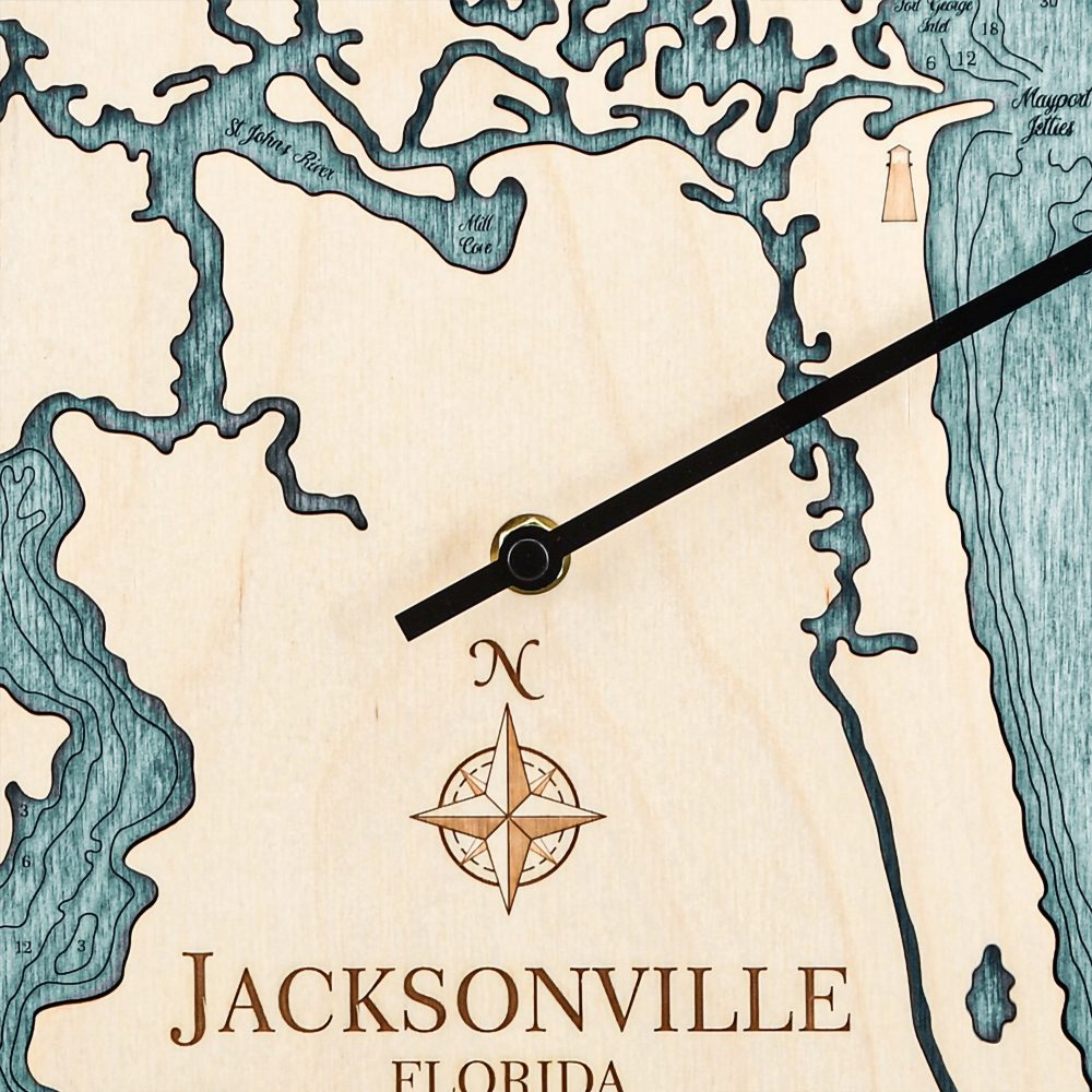 Jacksonville Florida Tide Clock Birch Accent with Blue Green Water Detail Shot 1