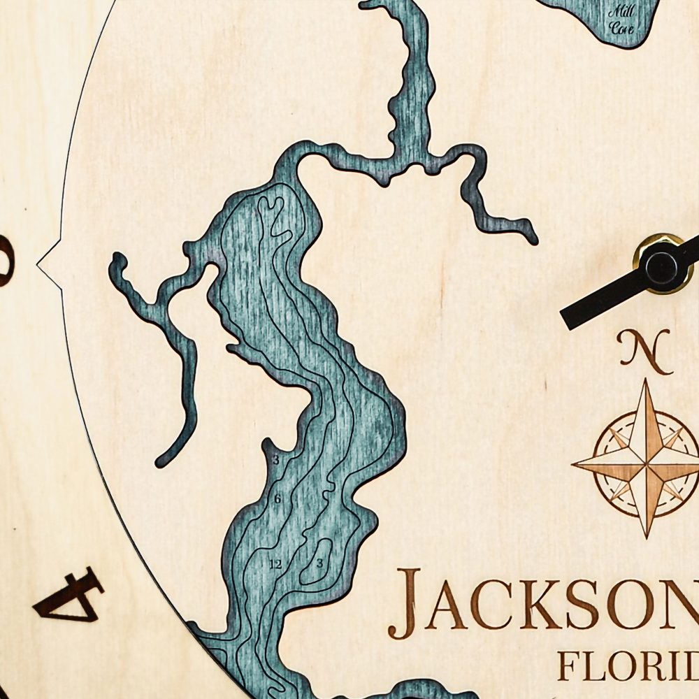 Jacksonville Florida Tide Clock Birch Accent with Blue Green Water Detail Shot 3