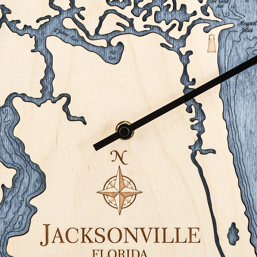 Jacksonville Florida Tide Clock Birch Accent with Deep Blue Water Detail Shot 1