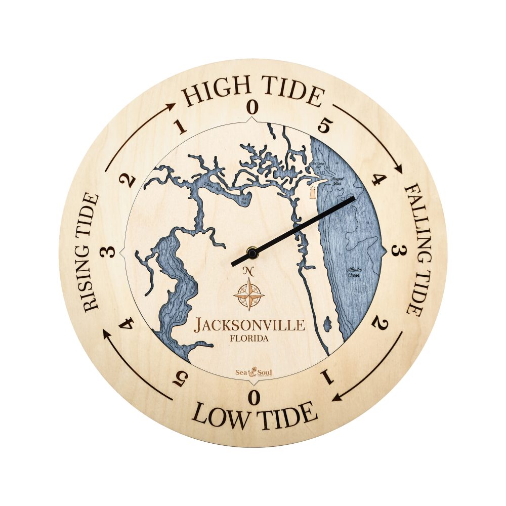 Jacksonville Florida Tide Clock Birch Accent with Deep Blue Water