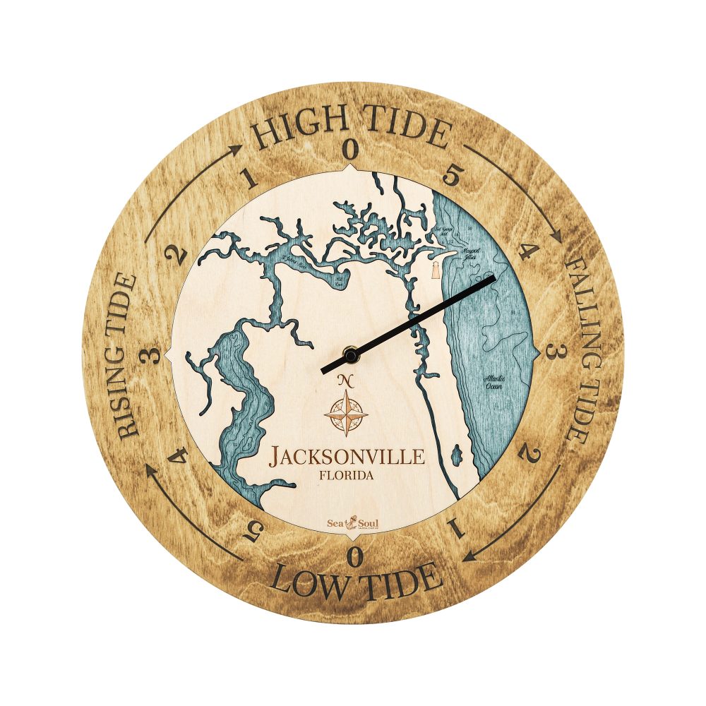 Jacksonville Florida Tide Clock Honey Accent with Blue Green Water