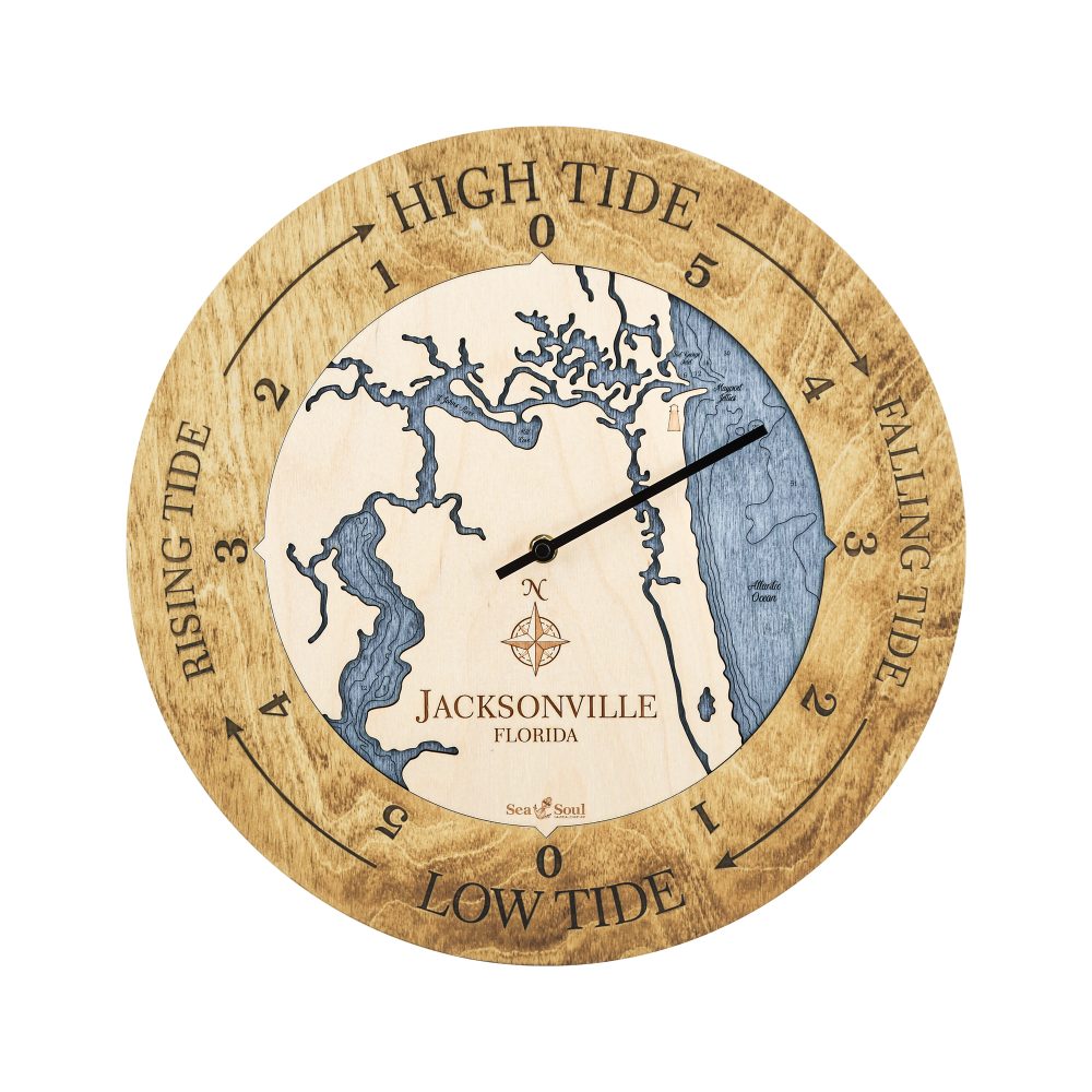 Jacksonville Florida Tide Clock Honey Accent with Deep Blue Water