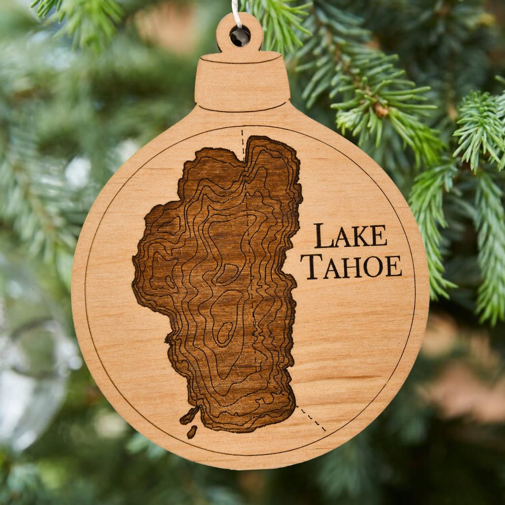 Lake Tahoe Engraved Ornament Hanging on Christmas Tree